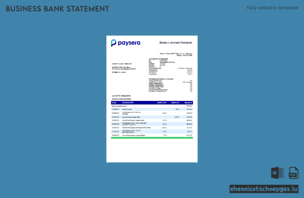 Kontoauszug der litauischen Firma Paysera (Word und PDF, 1 Beispielvorschau)